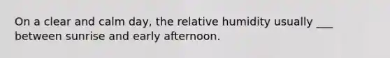 On a clear and calm day, the relative humidity usually ___ between sunrise and early afternoon.