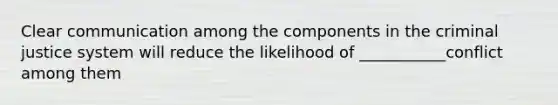 Clear communication among the components in the criminal justice system will reduce the likelihood of ___________conflict among them