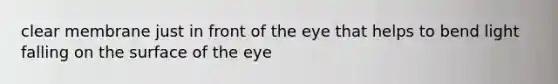 clear membrane just in front of the eye that helps to bend light falling on the surface of the eye