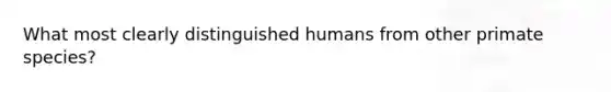 What most clearly distinguished humans from other primate species?