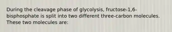 During the cleavage phase of glycolysis, fructose-1,6-bisphosphate is split into two different three-carbon molecules. These two molecules are: