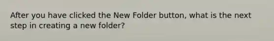 After you have clicked the New Folder button, what is the next step in creating a new folder?