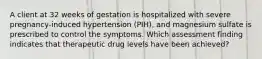 A client at 32 weeks of gestation is hospitalized with severe pregnancy-induced hypertension (PIH), and magnesium sulfate is prescribed to control the symptoms. Which assessment finding indicates that therapeutic drug levels have been achieved?