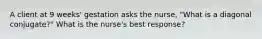 A client at 9 weeks' gestation asks the nurse, "What is a diagonal conjugate?" What is the nurse's best response?