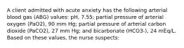 A client admitted with acute anxiety has the following arterial blood gas (ABG) values: pH, 7.55; partial pressure of arterial oxygen (PaO2), 90 mm Hg; partial pressure of arterial carbon dioxide (PaCO2), 27 mm Hg; and bicarbonate (HCO3-), 24 mEq/L. Based on these values, the nurse suspects: