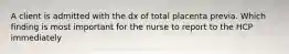 A client is admitted with the dx of total placenta previa. Which finding is most important for the nurse to report to the HCP immediately