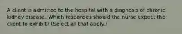 A client is admitted to the hospital with a diagnosis of chronic kidney disease. Which responses should the nurse expect the client to exhibit? (Select all that apply.)