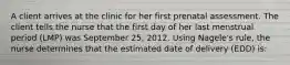 A client arrives at the clinic for her first prenatal assessment. The client tells the nurse that the first day of her last menstrual period (LMP) was September 25, 2012. Using Nagele's rule, the nurse determines that the estimated date of delivery (EDD) is: