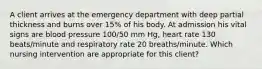 A client arrives at the emergency department with deep partial thickness and burns over 15% of his body. At admission his vital signs are blood pressure 100/50 mm Hg, heart rate 130 beats/minute and respiratory rate 20 breaths/minute. Which nursing intervention are appropriate for this client?