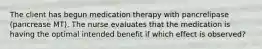 The client has begun medication therapy with pancrelipase (pancrease MT). The nurse evaluates that the medication is having the optimal intended benefit if which effect is observed?