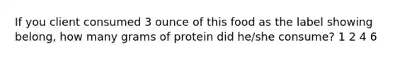 If you client consumed 3 ounce of this food as the label showing belong, how many grams of protein did he/she consume? 1 2 4 6