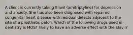 A client is currently taking Elavil (amitriptyline) for depression and anxiety. She has also been diagnosed with repaired congenital heart disease with residual defects adjacent to the site of a prosthetic patch. Which of the following drugs used in dentistry is MOST likely to have an adverse effect with the Elavil?