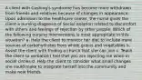 A client with Cushing's syndrome has become more withdrawn from friends and relatives because of changes in appearance. Upon admission to the healthcare center, the nurse gives the client a nursing diagnosis of Social Isolation related to discomfort with others and feelings of rejection by other people. Which of the following nursing interventions is most appropriate in this situation? a. Help the client to monitor her diet to include more sources of carbohydrates from whole grains and vegetables b. Assist the client with finding a church that she can join c. Teach the client to verbalize I feel that you are rejecting me when in social circles d. Help the client to consider what small changes she could make to integrate herself into the community and make new friends