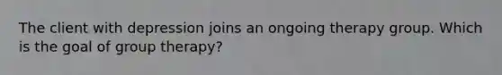 The client with depression joins an ongoing therapy group. Which is the goal of group therapy?