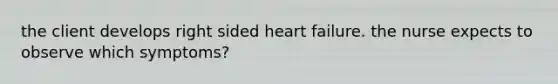 the client develops right sided heart failure. the nurse expects to observe which symptoms?