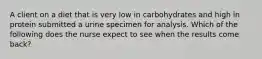 A client on a diet that is very low in carbohydrates and high in protein submitted a urine specimen for analysis. Which of the following does the nurse expect to see when the results come back?