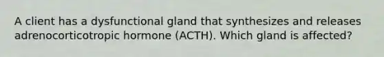 A client has a dysfunctional gland that synthesizes and releases adrenocorticotropic hormone (ACTH). Which gland is affected?