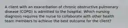 A client with an exacerbation of chronic obstructive pulmonary disease (COPD) is admitted to the hospital. Which nursing diagnosis requires the nurse to collaborate with other health team members to achieve the best outcome for the client?