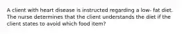 A client with heart disease is instructed regarding a low- fat diet. The nurse determines that the client understands the diet if the client states to avoid which food item?