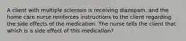 A client with multiple sclerosis is receiving diazepam, and the home care nurse reinforces instructions to the client regarding the side effects of the medication. The nurse tells the client that which is a side effect of this medication?