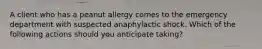 A client who has a peanut allergy comes to the emergency department with suspected anaphylactic shock. Which of the following actions should you anticipate taking?