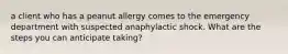 a client who has a peanut allergy comes to the emergency department with suspected anaphylactic shock. What are the steps you can anticipate taking?