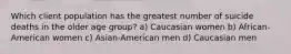 Which client population has the greatest number of suicide deaths in the older age group? a) Caucasian women b) African-American women c) Asian-American men d) Caucasian men