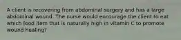 A client is recovering from abdominal surgery and has a large abdominal wound. The nurse would encourage the client to eat which food item that is naturally high in vitamin C to promote wound healing?