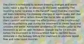 The client is scheduled to receive dressing changes and warm soaks twice a day for an abscess to the lower extremity. The incoming nurse receives in the handoff report that the client has not been tolerating the dressing changes or warm soaks well due to acute pain. What action should the nurse take to promote client comfort and increase the effectiveness of the treatments? Use an aquathermia pad during the treatment to create heat and circulate the water. Administer analgesics 30 minutes prior to the treatment to act on pain receptors. Dangle leg for 15 minutes before the treatment to increase blood flow to necrotic tissue. Ambulate in the hallway before the treatment to promote blood flow and relax tense muscles.