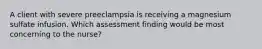 A client with severe preeclampsia is receiving a magnesium sulfate infusion. Which assessment finding would be most concerning to the nurse?