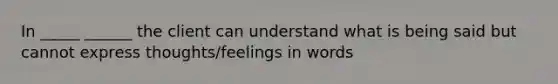 In _____ ______ the client can understand what is being said but cannot express thoughts/feelings in words