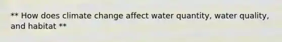 ** How does climate change affect water quantity, water quality, and habitat **