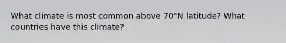 What climate is most common above 70°N latitude? What countries have this climate?