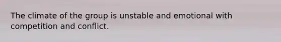 The climate of the group is unstable and emotional with competition and conflict.