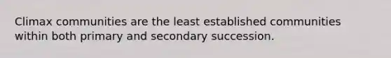 Climax communities are the least established communities within both primary and secondary succession.