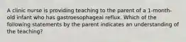 A clinic nurse is providing teaching to the parent of a 1-month-old infant who has gastroesophageal reflux. Which of the following statements by the parent indicates an understanding of the teaching?