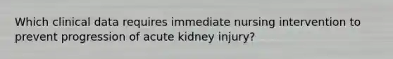 Which clinical data requires immediate nursing intervention to prevent progression of acute kidney injury?