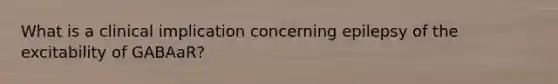 What is a clinical implication concerning epilepsy of the excitability of GABAaR?