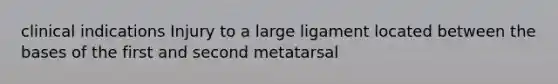 clinical indications Injury to a large ligament located between the bases of the first and second metatarsal