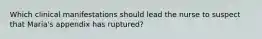 Which clinical manifestations should lead the nurse to suspect that Maria's appendix has ruptured?