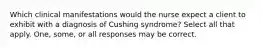 Which clinical manifestations would the nurse expect a client to exhibit with a diagnosis of Cushing syndrome? Select all that apply. One, some, or all responses may be correct.