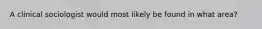 A clinical sociologist would most likely be found in what area?