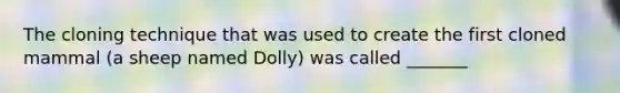 The cloning technique that was used to create the first cloned mammal (a sheep named Dolly) was called _______