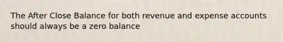 The After Close Balance for both revenue and expense accounts should always be a zero balance