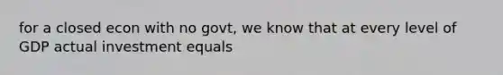 for a closed econ with no govt, we know that at every level of GDP actual investment equals