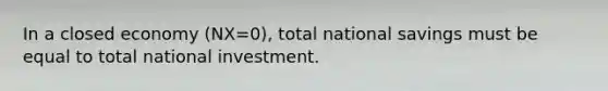 In a closed economy (NX=0), total national savings must be equal to total national investment.