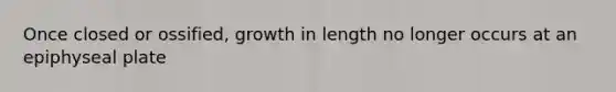 Once closed or ossified, growth in length no longer occurs at an epiphyseal plate