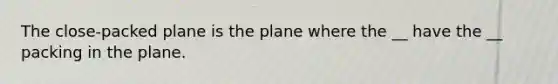 The close-packed plane is the plane where the __ have the __ packing in the plane.