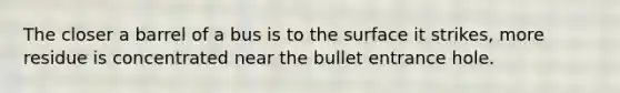 The closer a barrel of a bus is to the surface it strikes, more residue is concentrated near the bullet entrance hole.