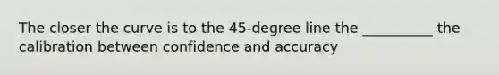 The closer the curve is to the 45-degree line the __________ the calibration between confidence and accuracy